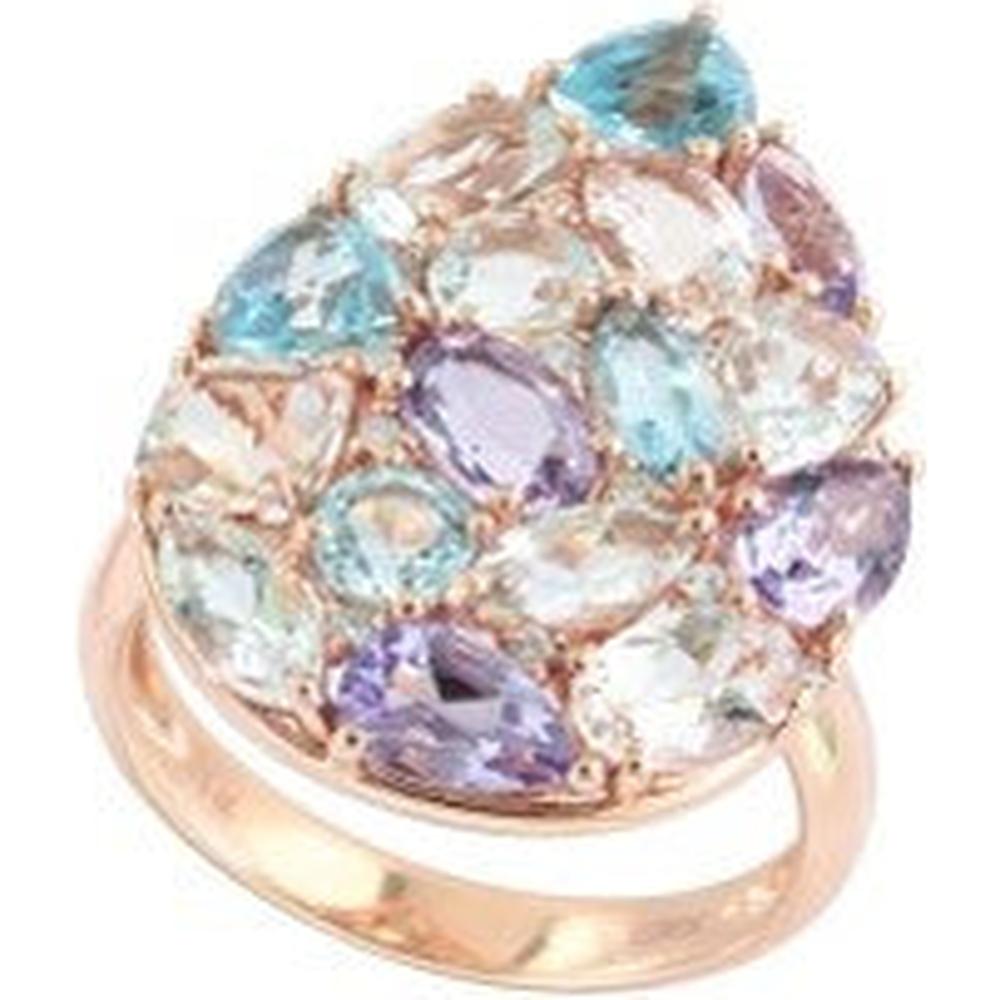 Rose Gold Multicolor Gemstone Ring - 6.20 Carat Total Weight