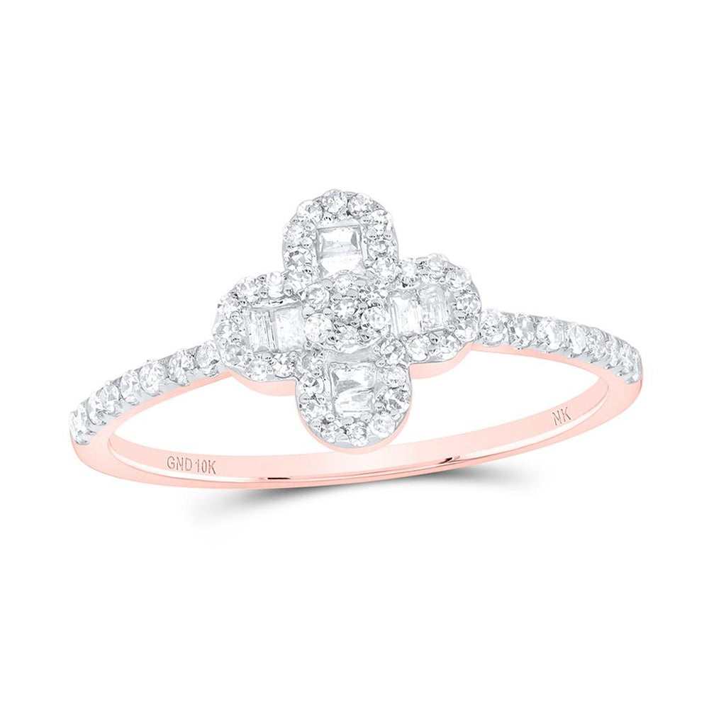 Rose Gold Natural Diamond Clover Ring - 1/3 Carat Total Diamond Weight