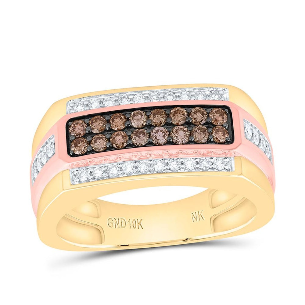 Rose Gold Natural Diamond Cognac Natural Men's Ring - 3/4 Carat Total Diamond Weight
