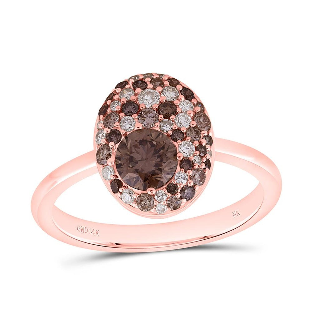 Rose Gold Oval Brown and White Diamond Ring - 7/8 Carat Total Diamond Weight