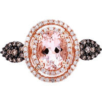 Rose Gold Oval Morganite Ring with Diamond Accents - 0.38 Carat Total Diamond Weight