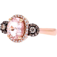 Rose Gold Oval Morganite Ring with Diamond Accents - 0.38 Carat Total Diamond Weight