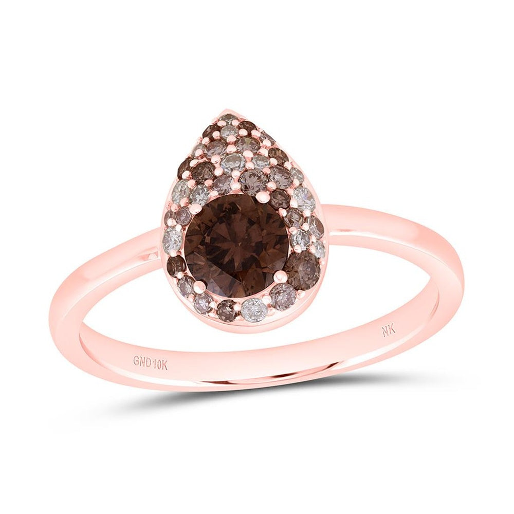 Rose Gold Pear Brown and White Diamond Ring - 3/4 Carat Total Diamond Weight