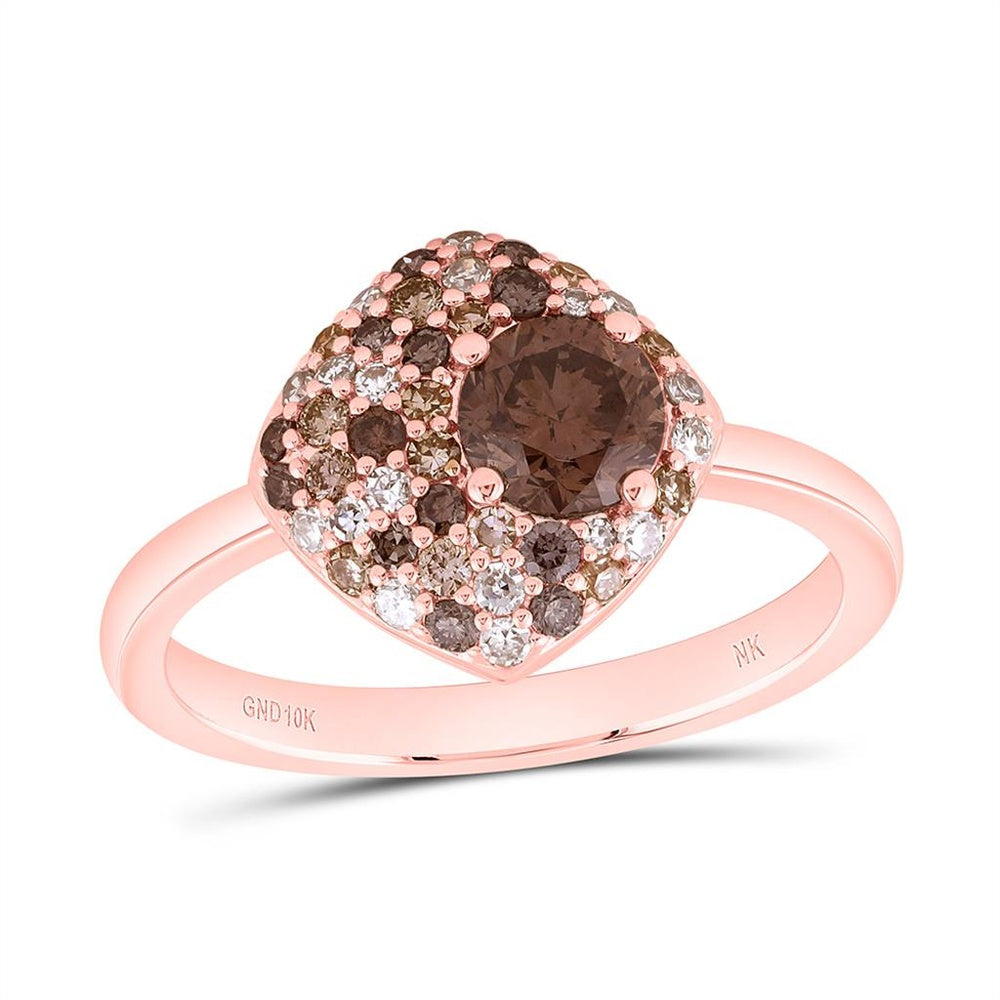 Rose Gold Pear Brown and White Diamond Ring - 7/8 Carat Total Diamond Weight