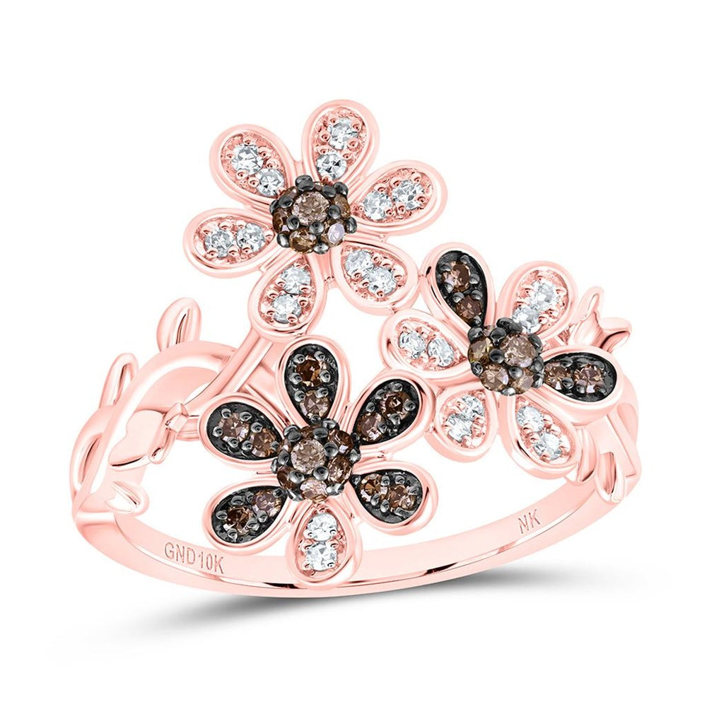 Rose Gold Round Brown and White Diamond Ring - 1/3 Carat Total Diamond Weight