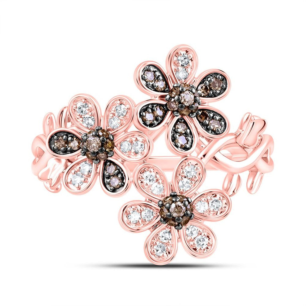 Rose Gold Round Brown and White Diamond Ring - 1/3 Carat Total Diamond Weight