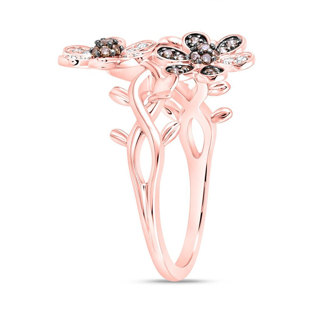 Rose Gold Round Brown and White Diamond Ring - 1/3 Carat Total Diamond Weight