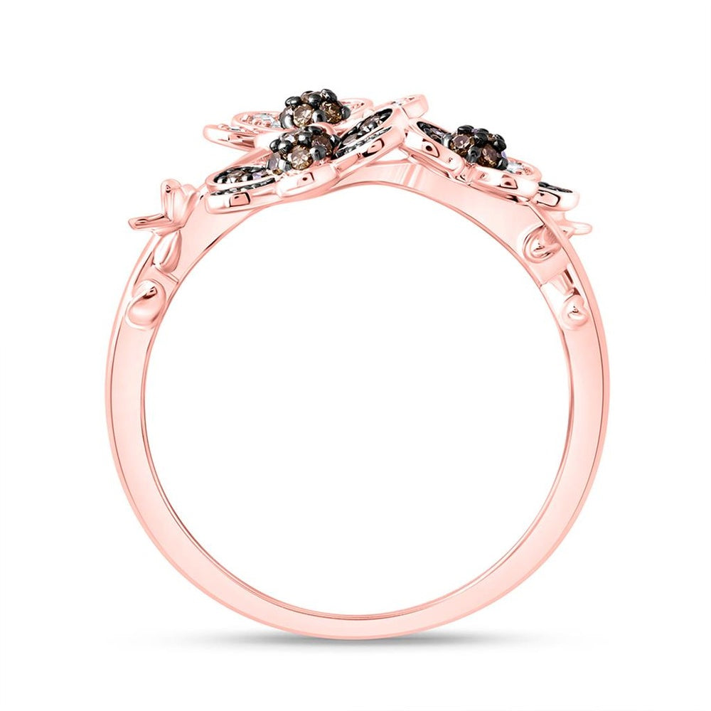 Rose Gold Round Brown and White Diamond Ring - 1/3 Carat Total Diamond Weight
