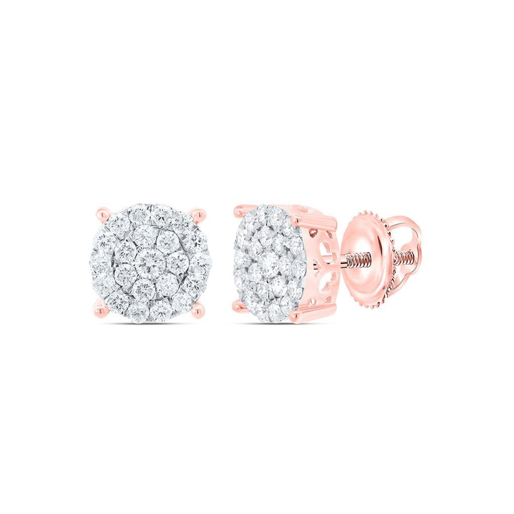 Rose Gold Round Diamond Stud Earrings - 3/4 Carat Total Diamond Weight