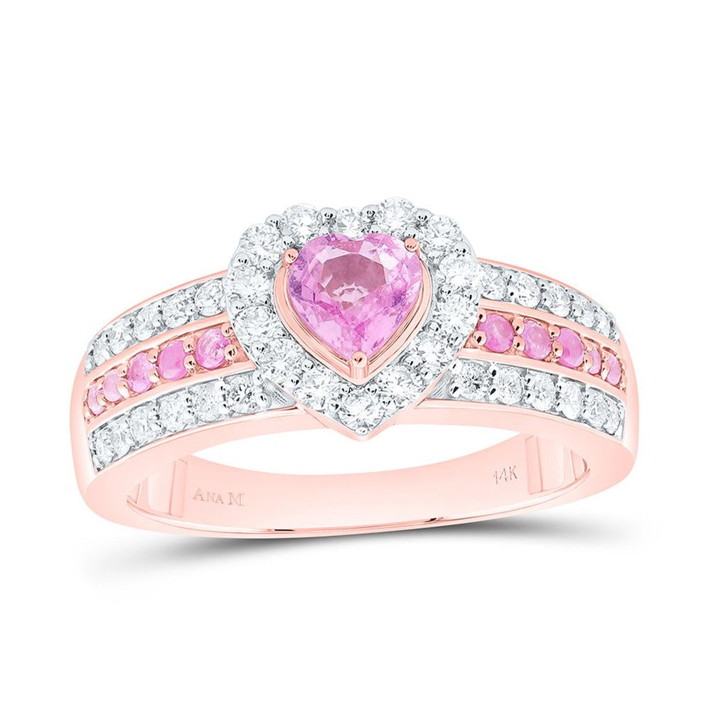 Rose Gold Sapphire and Diamond Heart Ring - 1/2 Carat Total Gemstone Weight