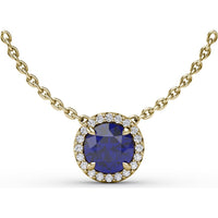 Round Blue Sapphire Pendant with Pavé Diamond Halo by Fana - 1.22 Carat Total Gemstone Weight