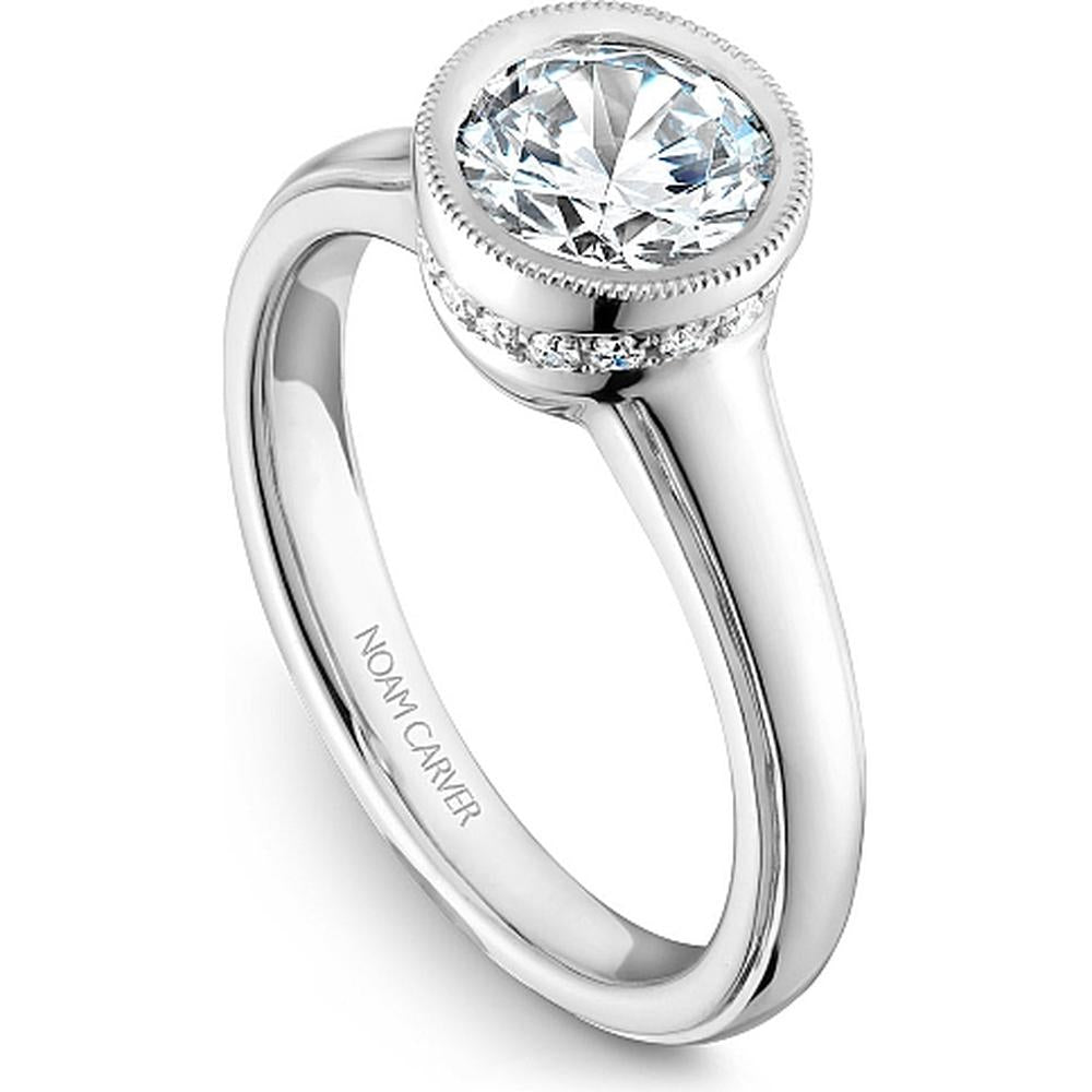 Round Brilliant Cut Diamond Engagement Ring with Bezel and Micro-Pav&eacute; Halo in White Gold by Noam Carver<em> - Choose Your Center Diamond: 1 to 5 Carats, Sustainable Lab-Grown or Natural Earth-Mined</em>