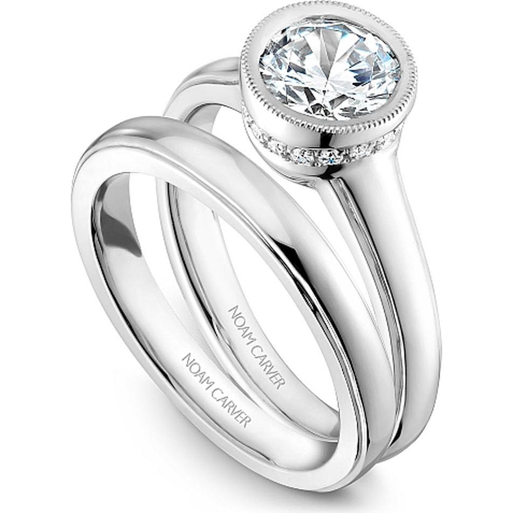 Round Brilliant Cut Diamond Engagement Ring with Bezel and Micro-Pav&eacute; Halo in White Gold by Noam Carver<em> - Choose Your Center Diamond: 1 to 5 Carats, Sustainable Lab-Grown or Natural Earth-Mined</em>