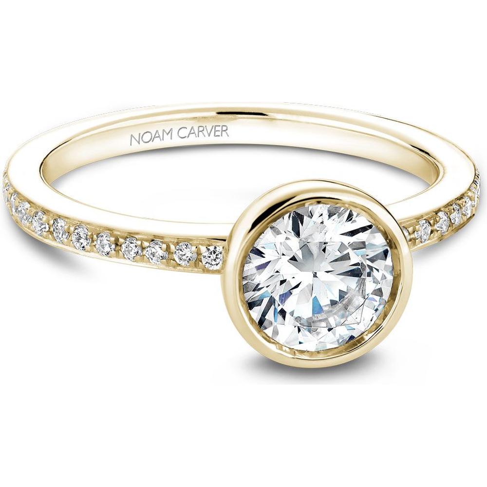 Round Brilliant Cut Diamond Engagement Ring with Bezel Setting and Pavé Band in Yellow Gold by Noam Carver<em> - Choose Your Center Diamond: 1 to 5 Carats, Sustainable Lab-Grown or Natural Earth-Mined</em>