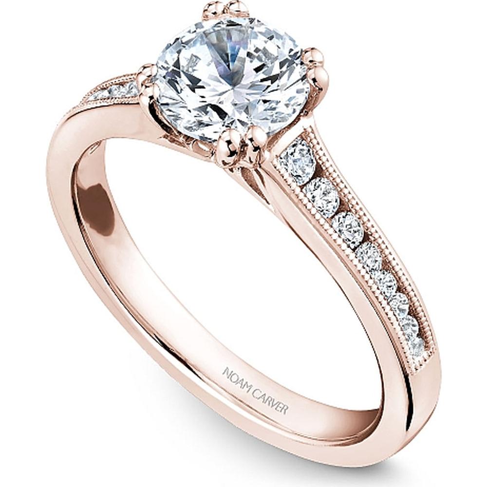 Round Brilliant-Cut Diamond Engagement Ring with Channel-Set Diamonds and Milgrain Detail in Rose Gold by Noam Carver<em> - Choose Your Center Diamond: 1 to 5 Carats, Sustainable Lab-Grown or Natural Earth-Mined</em>