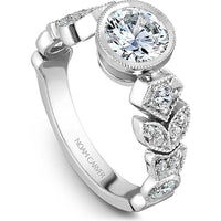 Round Brilliant Cut Diamond Engagement Ring with Floral Motifs and Milgrain Details in White Gold by Noam Carver<em> - Choose Your Center Diamond: 1 to 5 Carats, Sustainable Lab-Grown or Natural Earth-Mined</em>