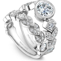Round Brilliant Cut Diamond Engagement Ring with Floral Motifs and Milgrain Details in White Gold by Noam Carver<em> - Choose Your Center Diamond: 1 to 5 Carats, Sustainable Lab-Grown or Natural Earth-Mined</em>