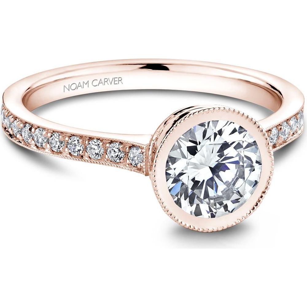 Round Brilliant Cut Diamond Engagement Ring with Halo and Micro-Pav&eacute; Band in Rose Gold by Noam Carver<em> - Choose Your Center Diamond: 1 to 5 Carats, Sustainable Lab-Grown or Natural Earth-Mined</em>