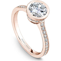 Round Brilliant Cut Diamond Engagement Ring with Halo and Micro-Pav&eacute; Band in Rose Gold by Noam Carver<em> - Choose Your Center Diamond: 1 to 5 Carats, Sustainable Lab-Grown or Natural Earth-Mined</em>