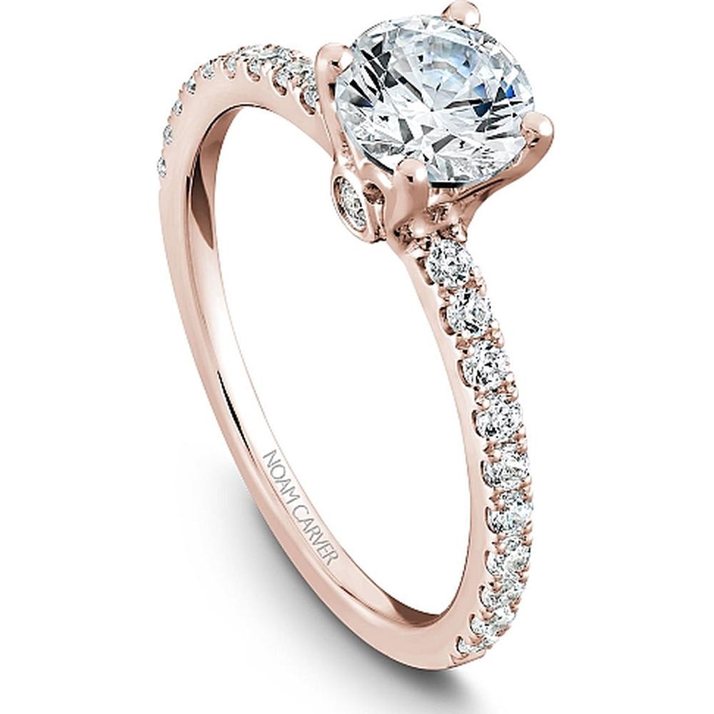 Round Brilliant Cut Diamond Engagement Ring with Micro-Pav&eacute; Band in Rose Gold by Noam Carver<em> - Choose Your Center Diamond: 1 to 5 Carats, Sustainable Lab-Grown or Natural Earth-Mined</em>