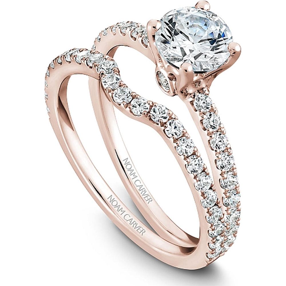 Round Brilliant Cut Diamond Engagement Ring with Micro-Pav&eacute; Band in Rose Gold by Noam Carver<em> - Choose Your Center Diamond: 1 to 5 Carats, Sustainable Lab-Grown or Natural Earth-Mined</em>