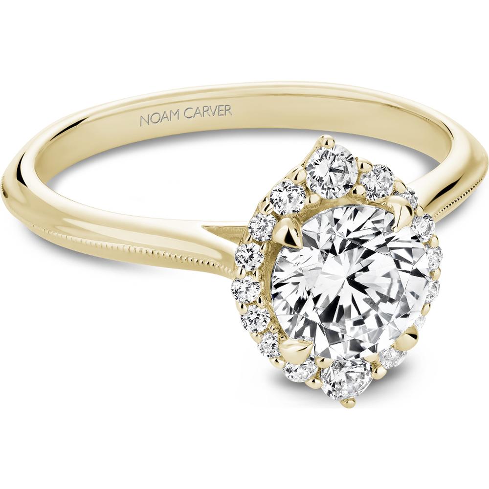 Round Brilliant-Cut Diamond Engagement Ring with Milgrain Marquise Halo in Yellow Gold by Noam Carver<em> - Choose Your Center Diamond: 1 to 5 Carats, Sustainable Lab-Grown or Natural Earth-Mined</em>