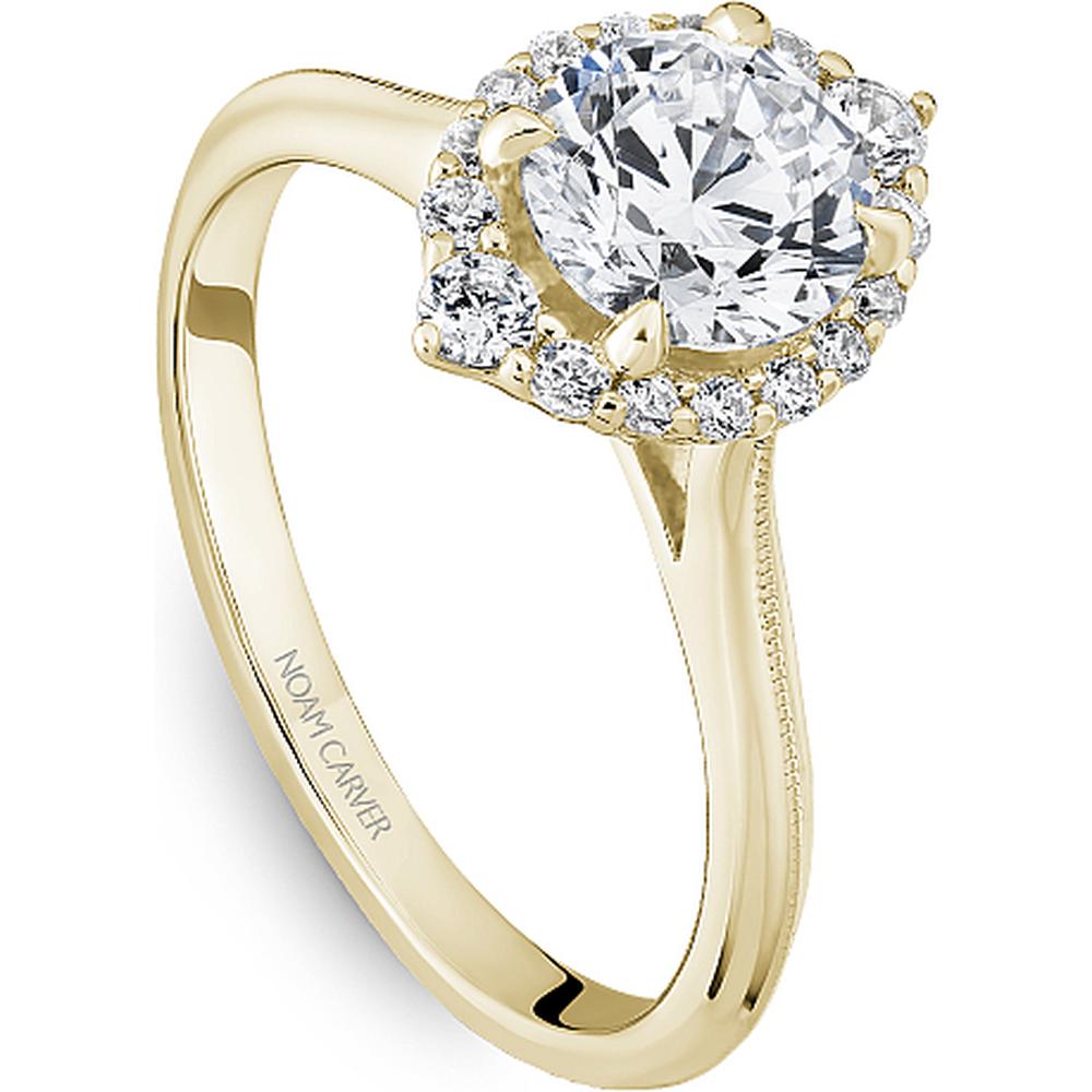 Round Brilliant-Cut Diamond Engagement Ring with Milgrain Marquise Halo in Yellow Gold by Noam Carver<em> - Choose Your Center Diamond: 1 to 5 Carats, Sustainable Lab-Grown or Natural Earth-Mined</em>
