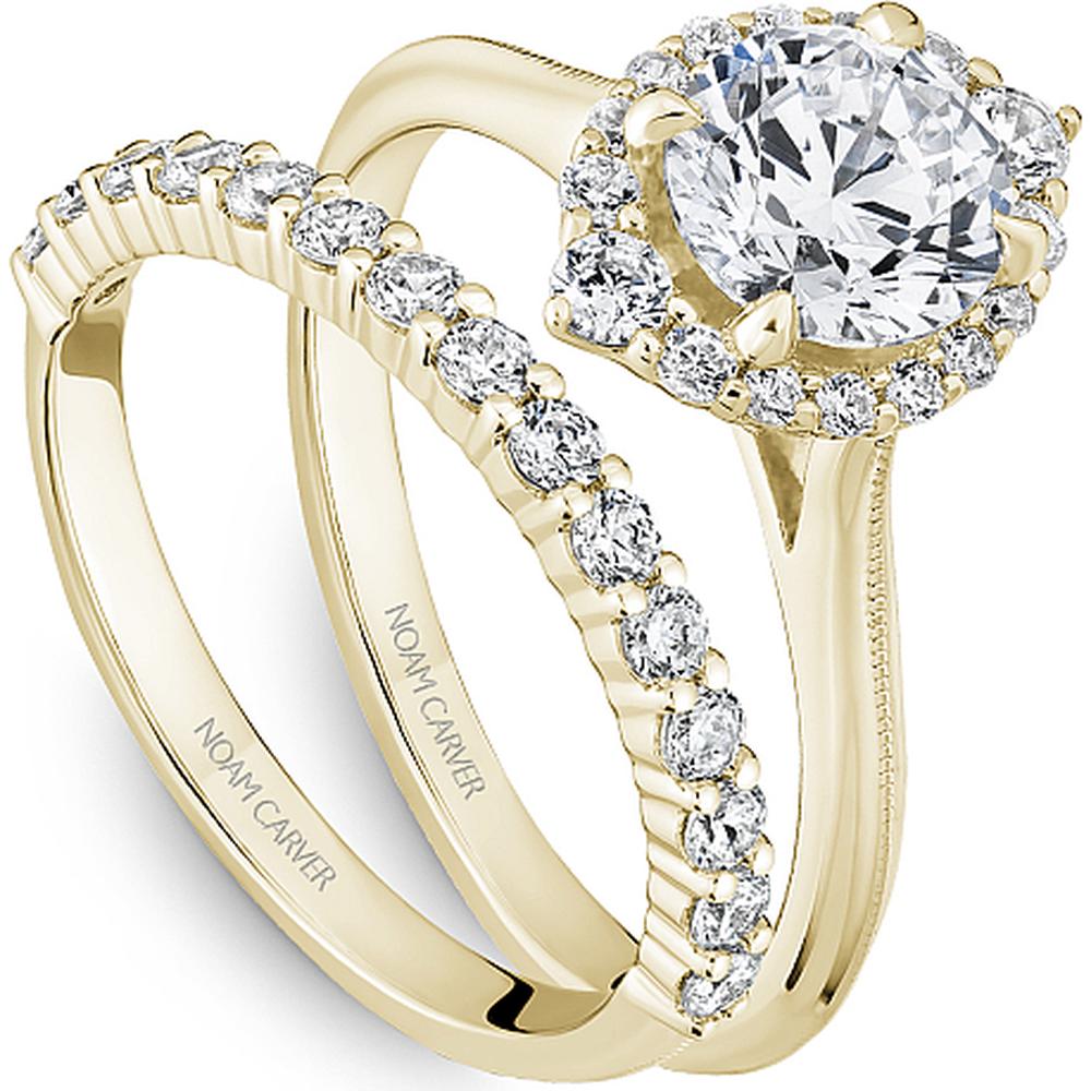 Round Brilliant-Cut Diamond Engagement Ring with Milgrain Marquise Halo in Yellow Gold by Noam Carver<em> - Choose Your Center Diamond: 1 to 5 Carats, Sustainable Lab-Grown or Natural Earth-Mined</em>