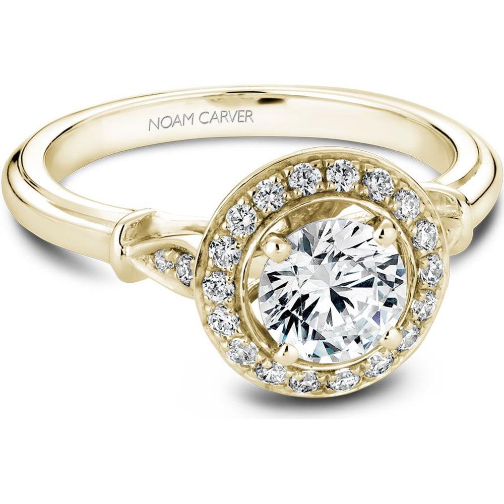 Round Brilliant Cut Diamond Engagement Ring with Pavé Shoulders in Yellow Gold by Noam Carver<em> - Choose Your Center Diamond: 1 to 5 Carats, Sustainable Lab-Grown or Natural Earth-Mined</em>