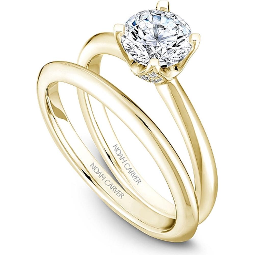 Round Brilliant Cut Diamond Solitaire Engagement Ring with Micro-Pav&eacute; Details in Yellow Gold by Noam Carver<em> - Choose Your Center Diamond: 1 to 5 Carats, Sustainable Lab-Grown or Natural Earth-Mined</em>