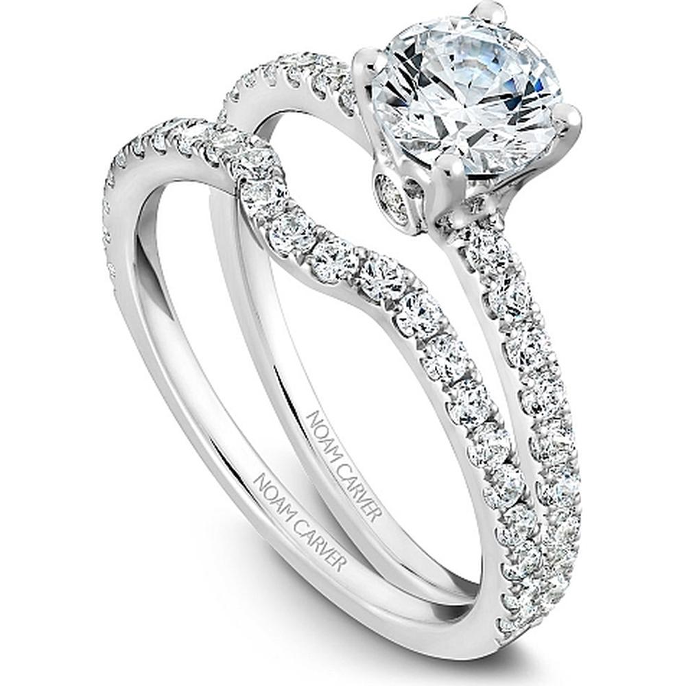 Round Brilliant Diamond Engagement Ring in White Gold with Micro-Pav&eacute; Diamond Band by Noam Carver<em> - Choose Your Center Diamond: 1 to 5 Carats, Sustainable Lab-Grown or Natural Earth-Mined</em>