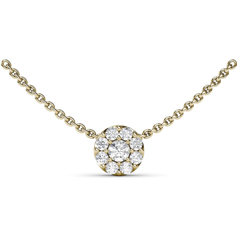 Round Cluster Diamond Pendant Necklace with Prong Set Diamonds by Fana - 0.44 Carat Total Diamond Weight