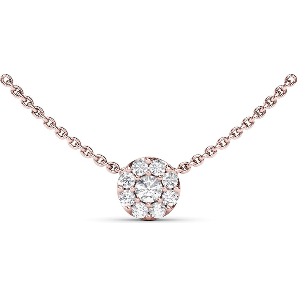 Round Cluster Diamond Pendant Necklace with Prong Set Diamonds by Fana - 0.44 Carat Total Diamond Weight