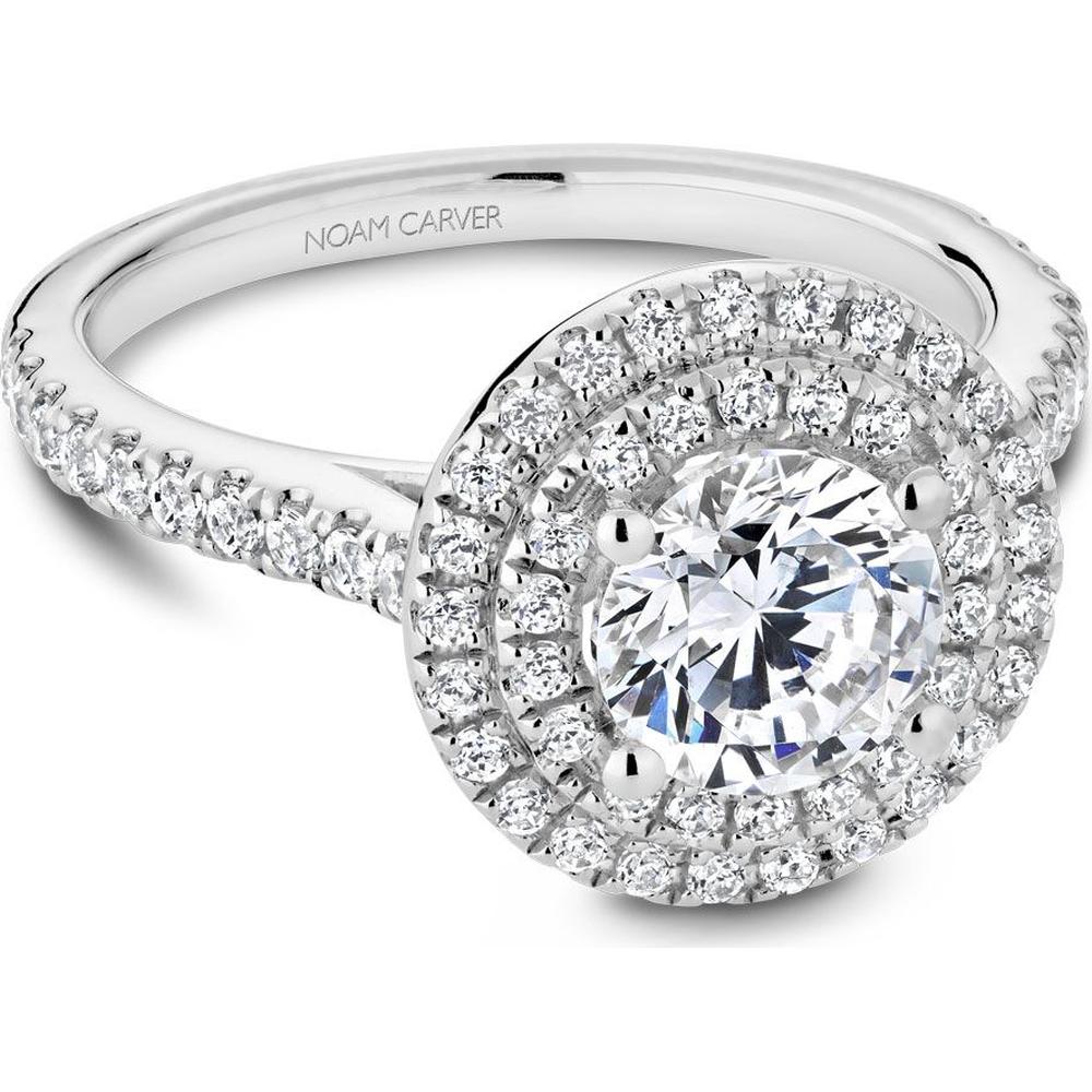 Round Cut Diamond Double Halo Engagement Ring with Pavé Band in White Gold by Noam Carver<em> - Choose Your Center Diamond: 1 to 5 Carats, Sustainable Lab-Grown or Natural Earth-Mined</em>
