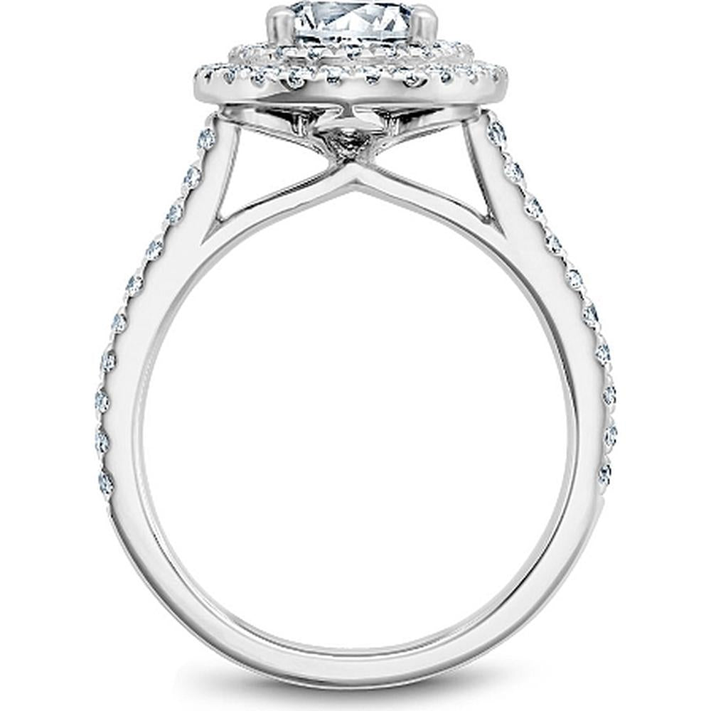 Round Cut Diamond Double Halo Engagement Ring with Pavé Band in White Gold by Noam Carver<em> - Choose Your Center Diamond: 1 to 5 Carats, Sustainable Lab-Grown or Natural Earth-Mined</em>