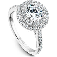 Round Cut Diamond Double Halo Engagement Ring with Pavé Band in White Gold by Noam Carver<em> - Choose Your Center Diamond: 1 to 5 Carats, Sustainable Lab-Grown or Natural Earth-Mined</em>