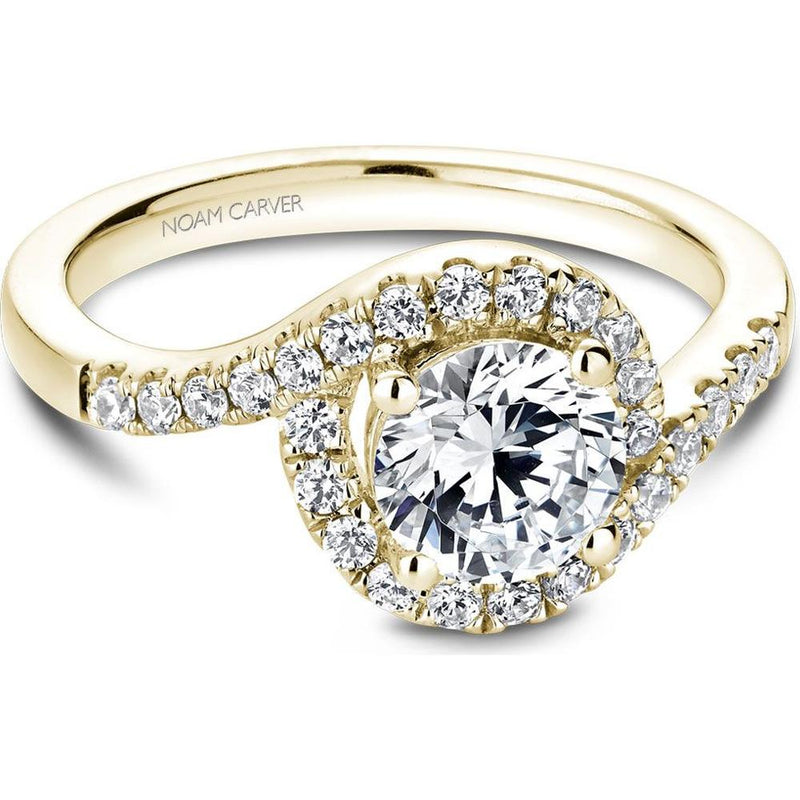 Round Cut Diamond Engagement Ring with Asymmetrical Diamond Band in Yellow Gold by Noam Carver<em> - Choose Your Center Diamond: 1 to 5 Carats, Sustainable Lab-Grown or Natural Earth-Mined</em>