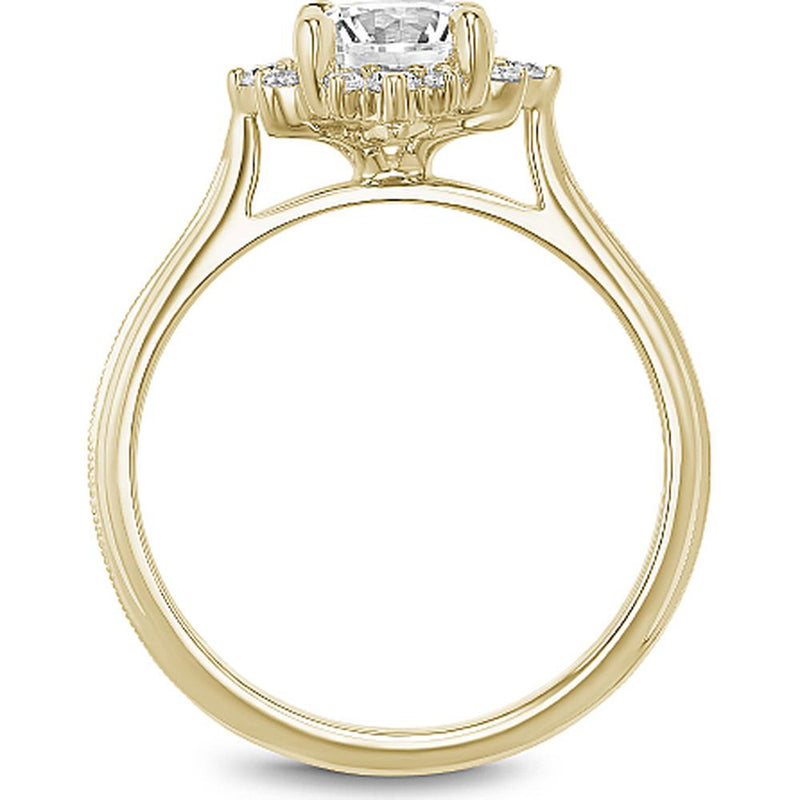 Round Cut Diamond Engagement Ring with Asymmetrical Floral Halo in Yellow Gold by Noam Carver<em> - Choose Your Center Diamond: 1 to 5 Carats, Sustainable Lab-Grown or Natural Earth-Mined</em>