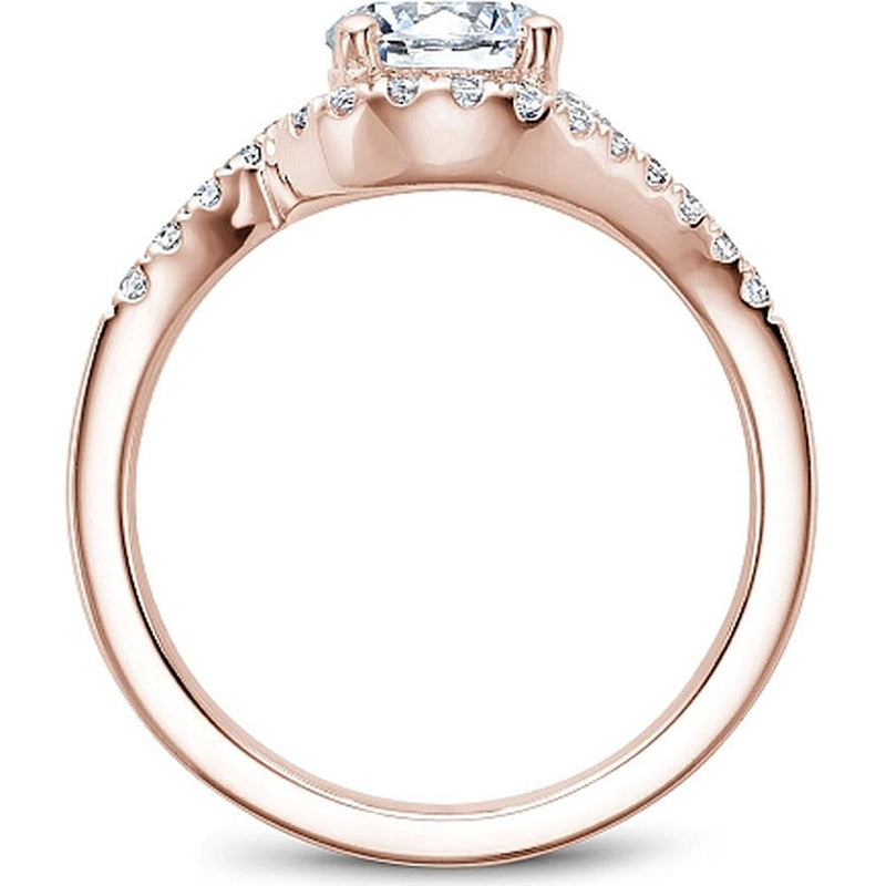 Round Cut Diamond Engagement Ring with Asymmetrical Halo and Twisting Band in Rose Gold by Noam Carver<em> - Choose Your Center Diamond: 1 to 5 Carats, Sustainable Lab-Grown or Natural Earth-Mined</em>