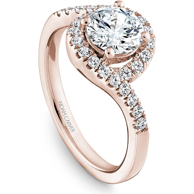 Round Cut Diamond Engagement Ring with Asymmetrical Halo and Twisting Band in Rose Gold by Noam Carver<em> - Choose Your Center Diamond: 1 to 5 Carats, Sustainable Lab-Grown or Natural Earth-Mined</em>