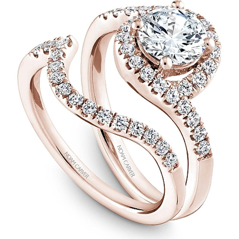 Round Cut Diamond Engagement Ring with Asymmetrical Halo and Twisting Band in Rose Gold by Noam Carver<em> - Choose Your Center Diamond: 1 to 5 Carats, Sustainable Lab-Grown or Natural Earth-Mined</em>