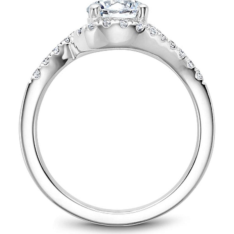 Round Cut Diamond Engagement Ring with Asymmetrical Halo and Twisting Band in White Gold by Noam Carver<em> - Choose Your Center Diamond: 1 to 5 Carats, Sustainable Lab-Grown or Natural Earth-Mined</em>