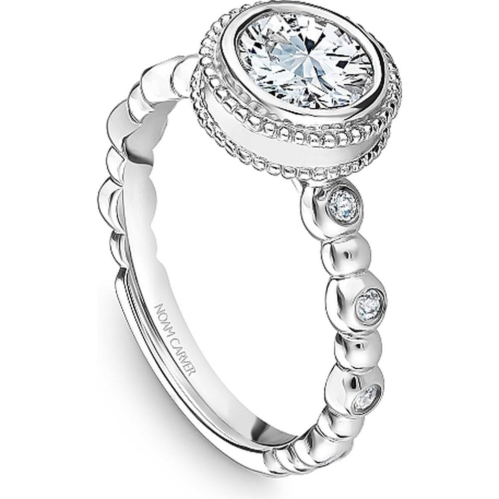 Round Cut Diamond Engagement Ring with Bezel Set Band in White Gold by Noam Carver<em> - Choose Your Center Diamond: 1 to 5 Carats, Sustainable Lab-Grown or Natural Earth-Mined</em>