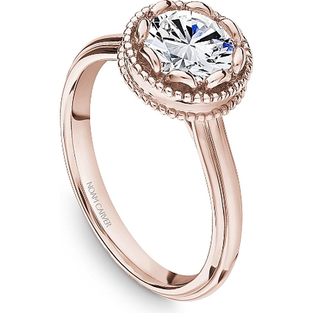 Round Cut Diamond Engagement Ring with Bezel Setting and Beaded Detailing in Rose Gold by Noam Carver<em> - Choose Your Center Diamond: 1 to 5 Carats, Sustainable Lab-Grown or Natural Earth-Mined</em>