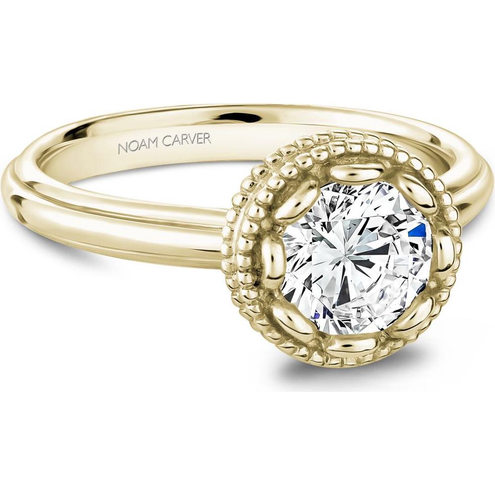 Round Cut Diamond Engagement Ring with Bezel Setting and Beaded Halo in Yellow Gold by Noam Carver<em> - Choose Your Center Diamond: 1 to 5 Carats, Sustainable Lab-Grown or Natural Earth-Mined</em>
