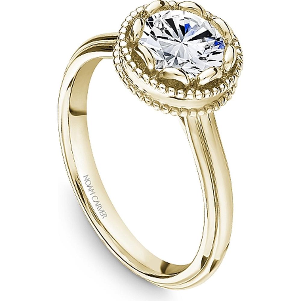 Round Cut Diamond Engagement Ring with Bezel Setting and Beaded Halo in Yellow Gold by Noam Carver<em> - Choose Your Center Diamond: 1 to 5 Carats, Sustainable Lab-Grown or Natural Earth-Mined</em>