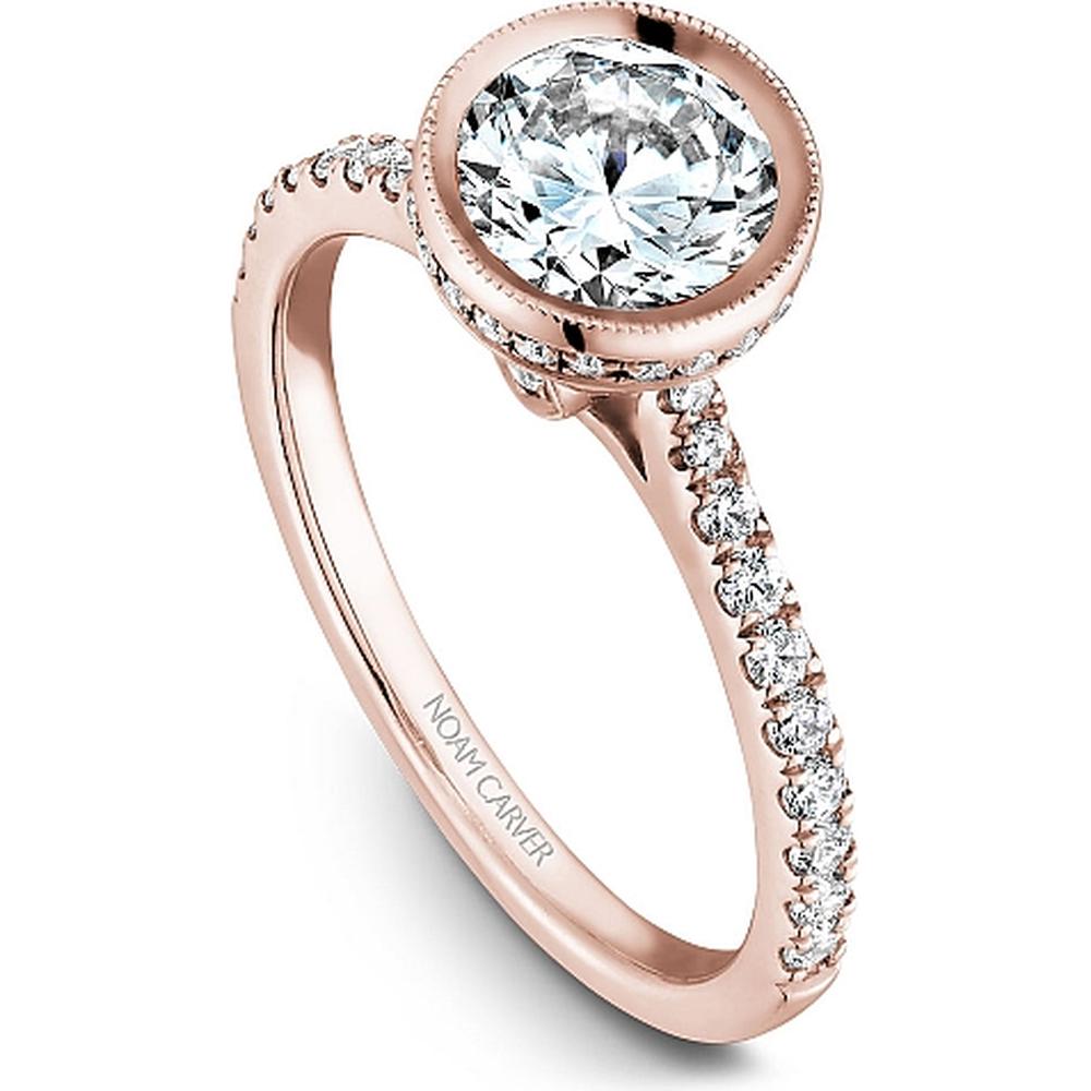 Round Cut Diamond Engagement Ring with Bezel Setting and Halo in Rose Gold by Noam Carver<em> - Choose Your Center Diamond: 1 to 5 Carats, Sustainable Lab-Grown or Natural Earth-Mined</em>