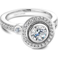Round Cut Diamond Engagement Ring with Bezel Setting and Halo in White Gold by Noam Carver<em> - Choose Your Center Diamond: 1 to 5 Carats, Sustainable Lab-Grown or Natural Earth-Mined</em>