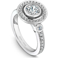 Round Cut Diamond Engagement Ring with Bezel Setting and Halo in White Gold by Noam Carver<em> - Choose Your Center Diamond: 1 to 5 Carats, Sustainable Lab-Grown or Natural Earth-Mined</em>