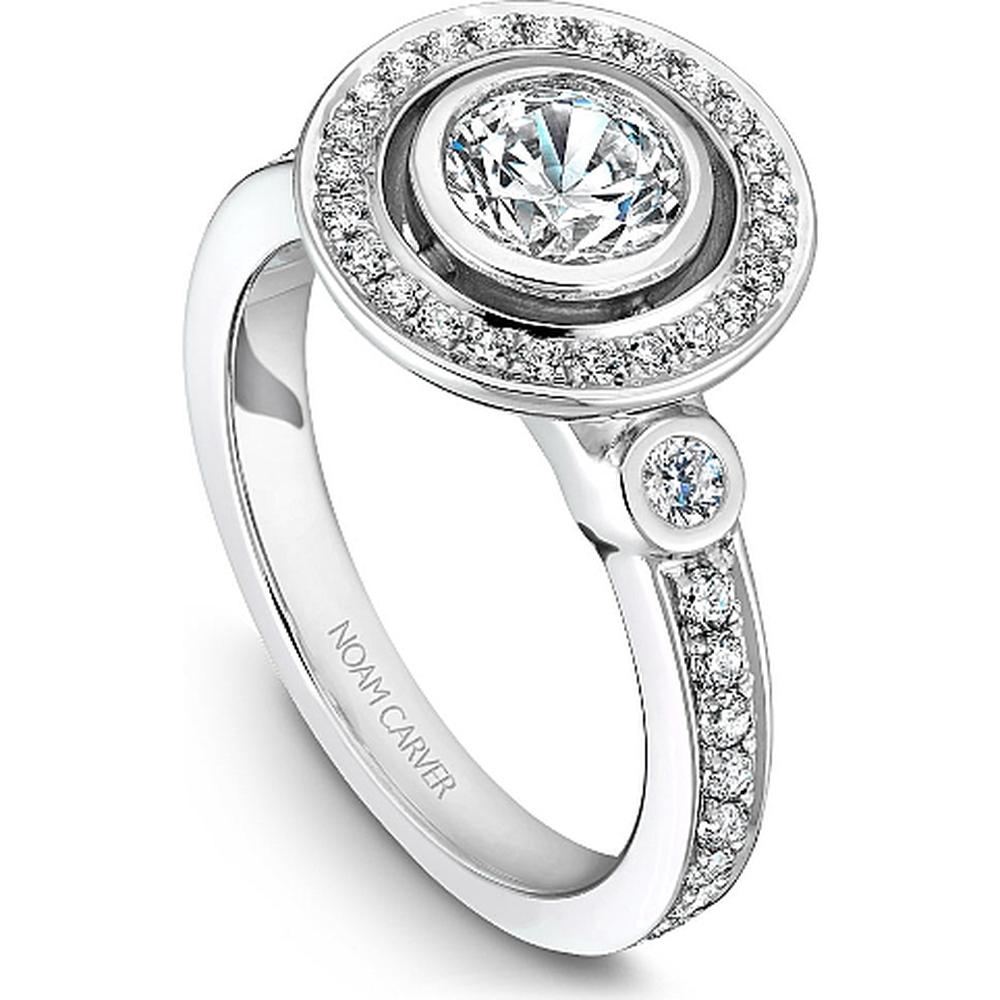 Round Cut Diamond Engagement Ring with Bezel Setting and Halo in White Gold by Noam Carver<em> - Choose Your Center Diamond: 1 to 5 Carats, Sustainable Lab-Grown or Natural Earth-Mined</em>